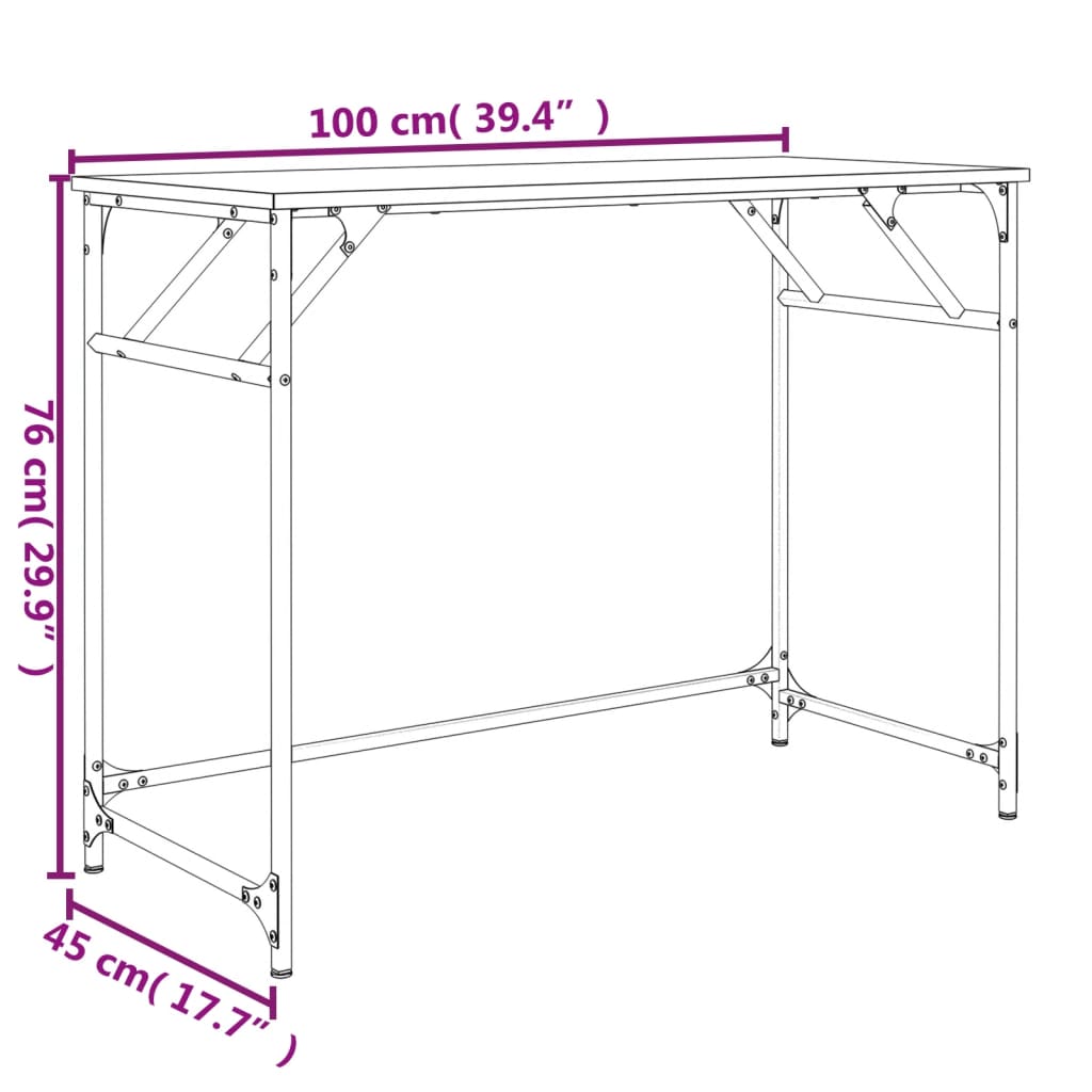 skrivebord 100x45x76 cm konstrueret træ og stål røget eg