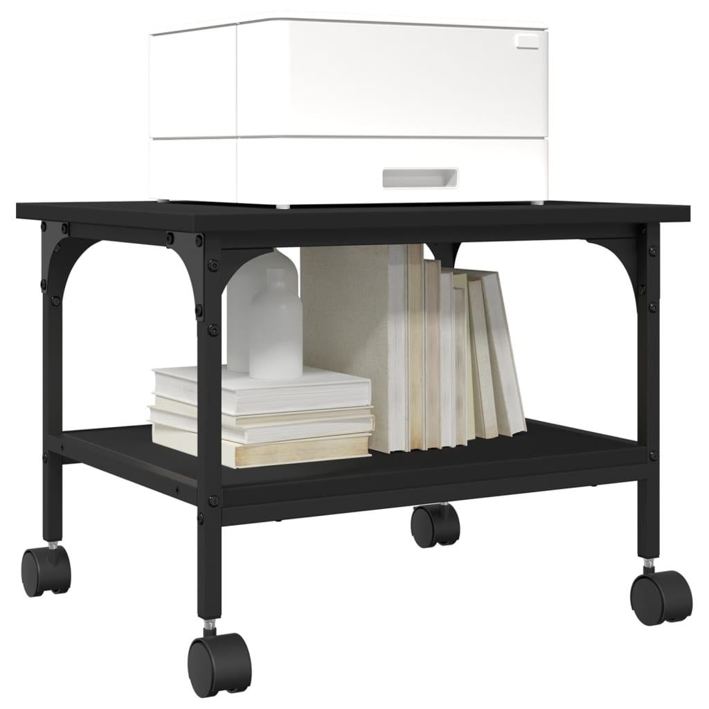 printerstativ 50x40x38 cm 2 hylder konstrueret træ sort
