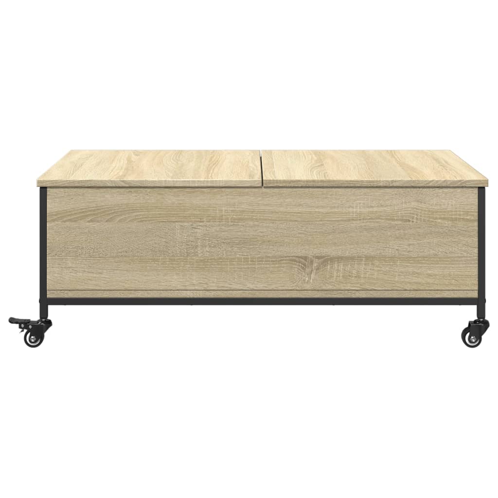 sofabord med hjul 91x55x34 cm konstrueret træ sonoma-eg