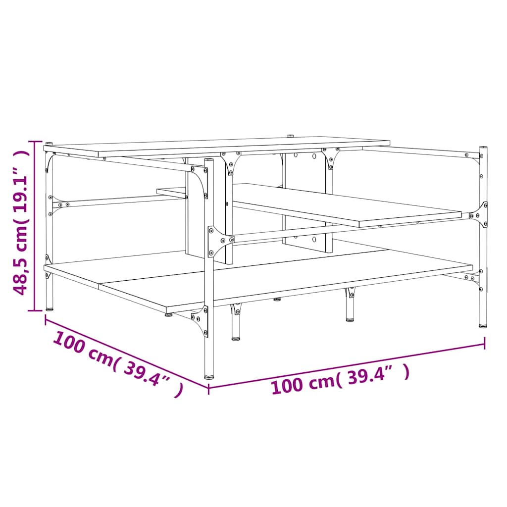 sofabord 100x100x48,5 cm konstrueret træ sort