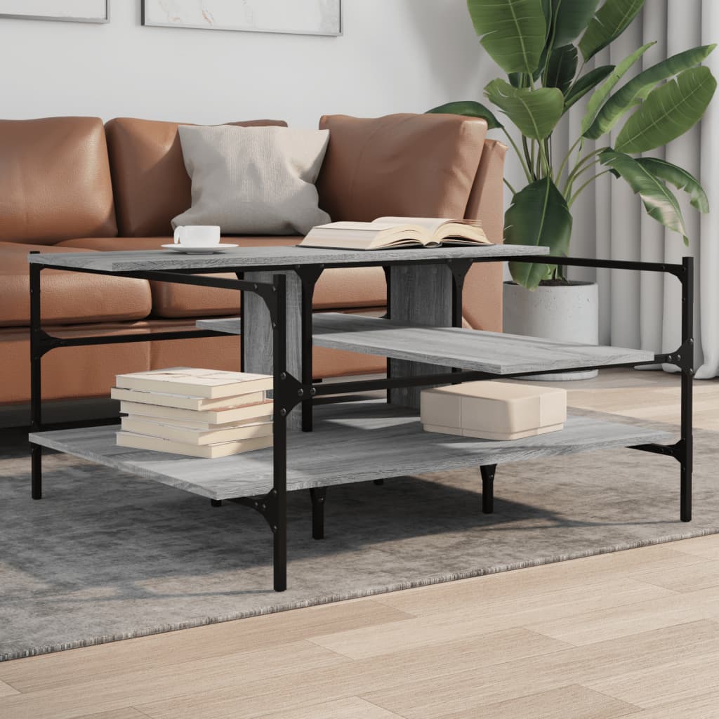 sofabord 100x100x48,5 cm konstrueret træ grå sonoma-eg