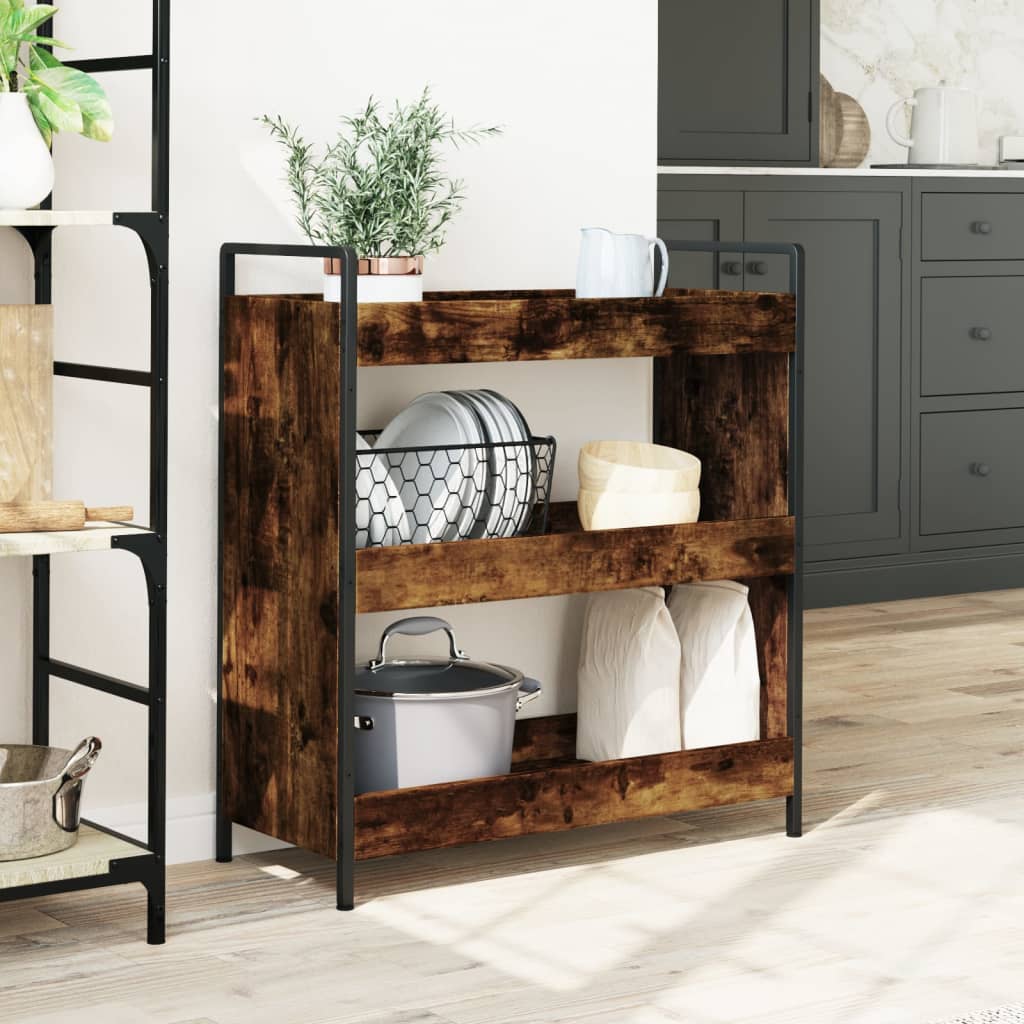 køkkenvogn 70x30x82 cm konstrueret træ røget egetræsfarve
