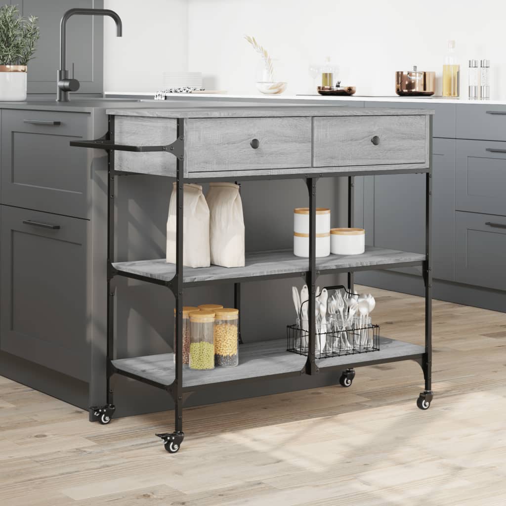 køkkenvogn 105x42x95 cm konstrueret træ grå sonoma-eg
