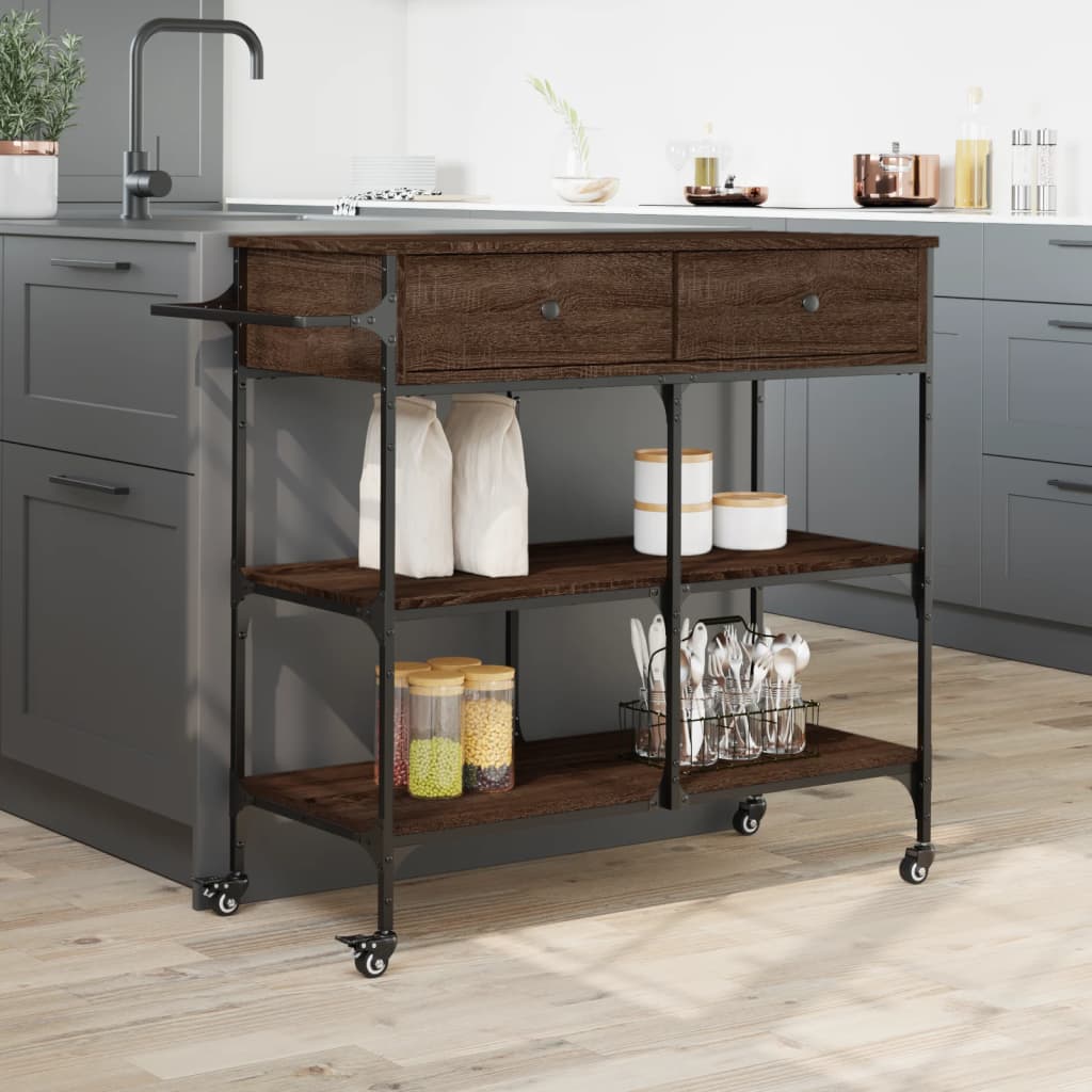 køkkenvogn 105x42x95 cm konstrueret træ brun egetræsfarve