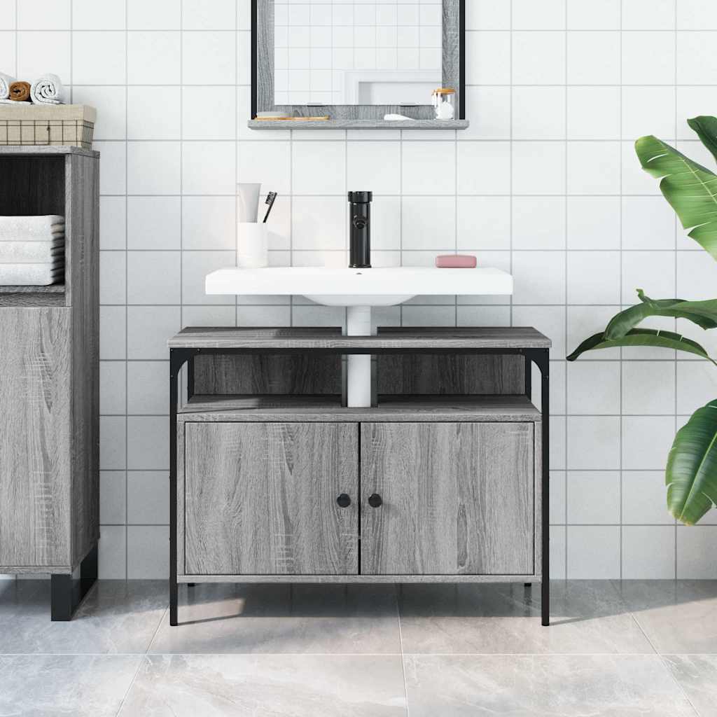 underskab til vask 80x30x60 cm konstrueret træ grå sonoma-eg