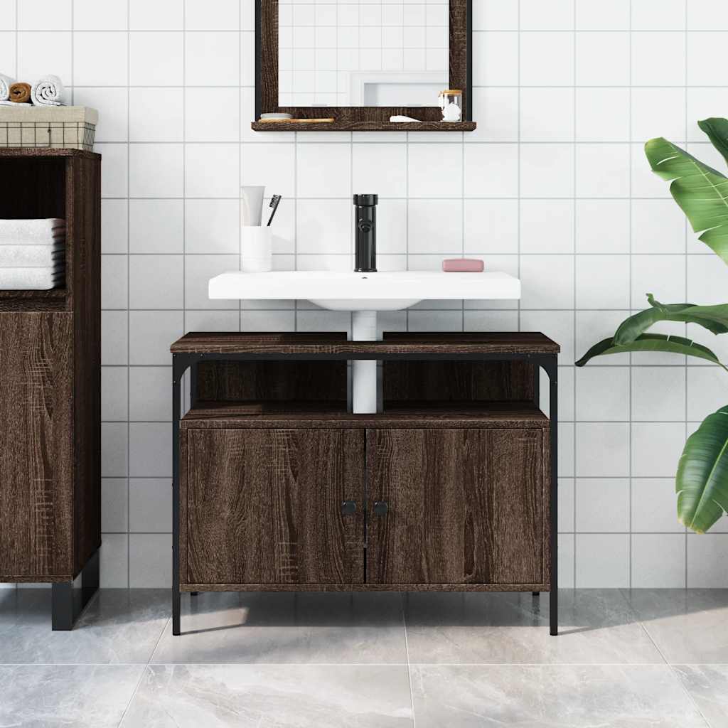 underskab til håndvask 80x30x60 cm konstrueret træ brunt eg
