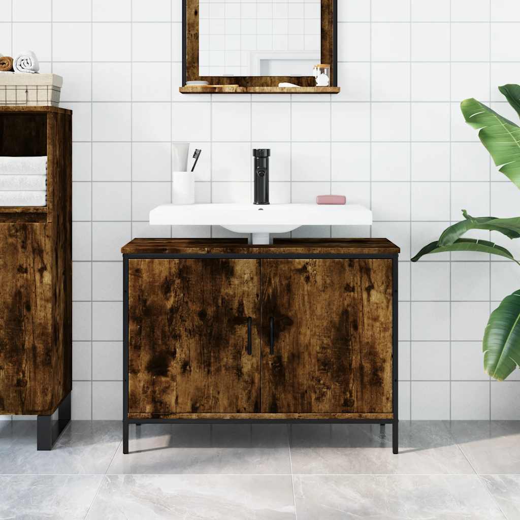 underskab til håndvask 80x30x60 cm konstrueret træ røget eg