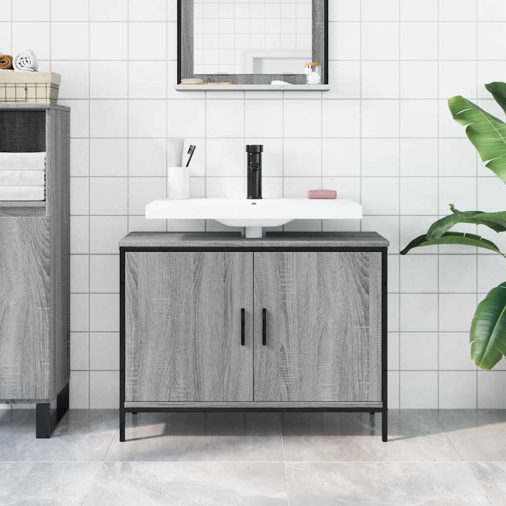 underskab til vask 80x30x60 cm konstrueret træ grå sonoma-eg