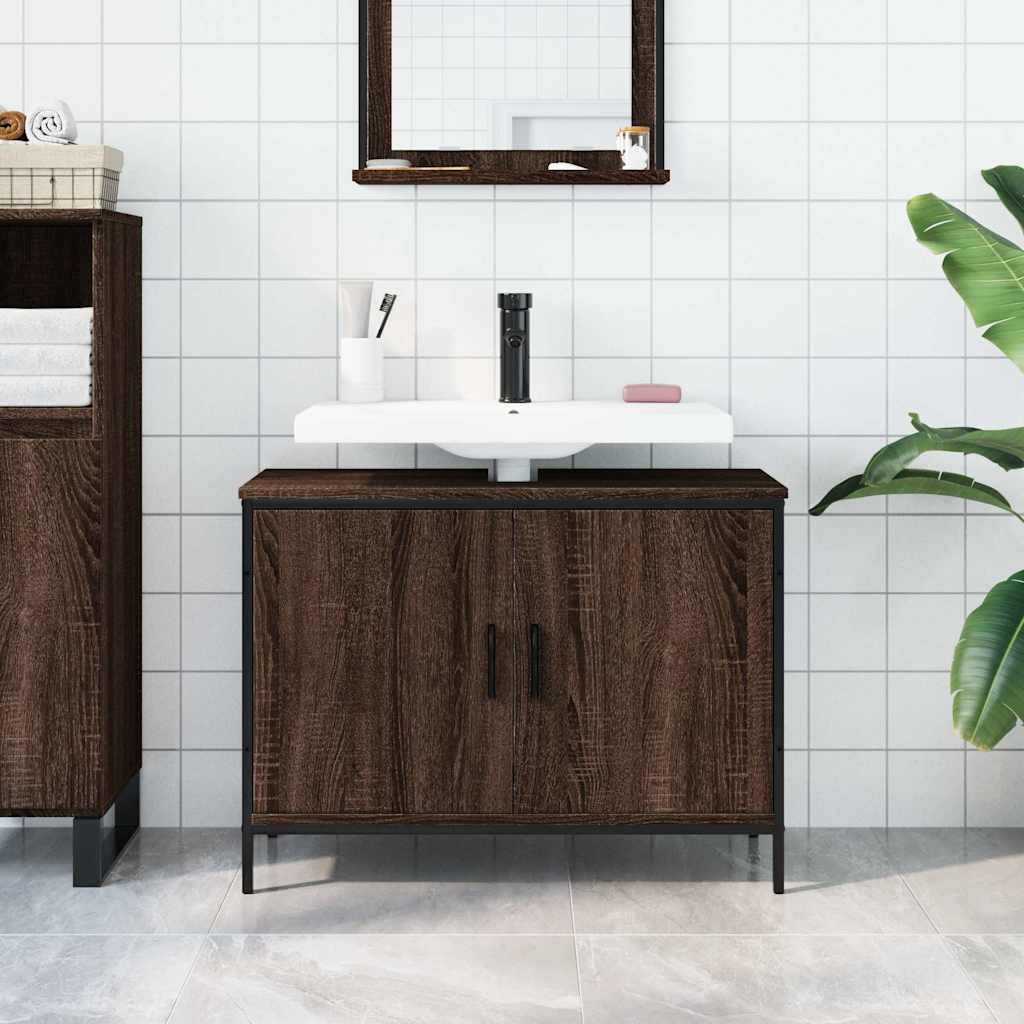 underskab til håndvask 80x30x60 cm konstrueret træ brunt eg