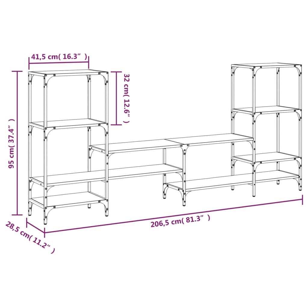 tv-bord 206,5x28,5x95 cm konstrueret træ sonoma-eg