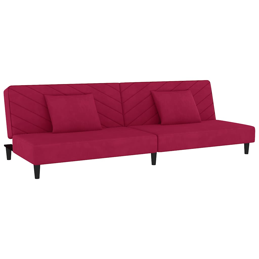 2-personers sovesofa med 2 puder fløjl vinrød