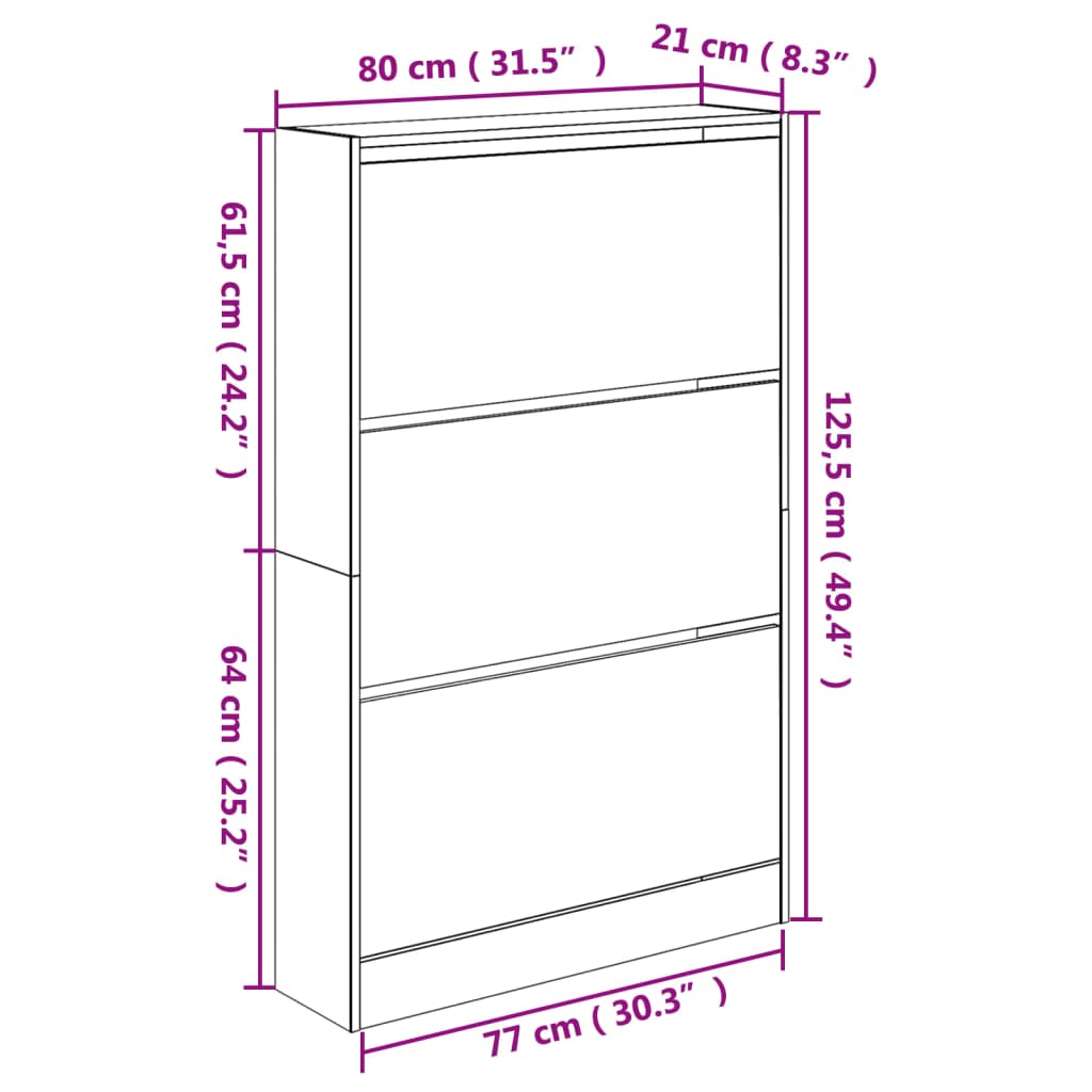 skoreol 80x21x125,5 cm konstrueret træ hvid