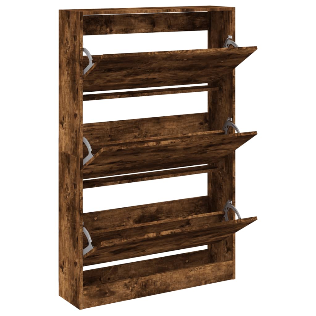 skoskab 80x21x125,5 cm konstrueret træ røget egetræsfarve