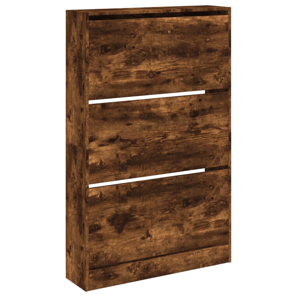 skoskab 80x21x125,5 cm konstrueret træ røget egetræsfarve