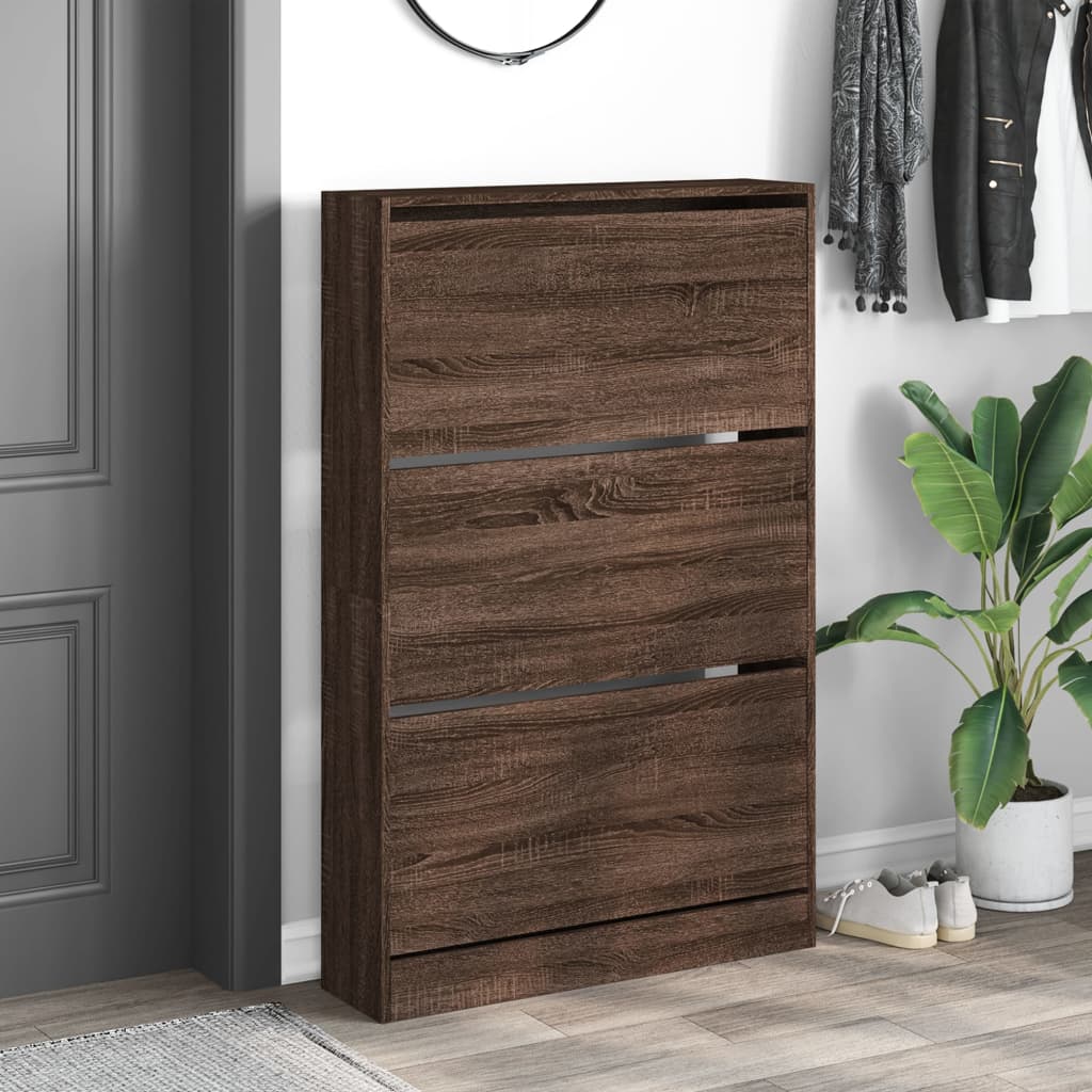 skoskab 80x21x125,5 cm konstrueret træ røget egetræsfarve
