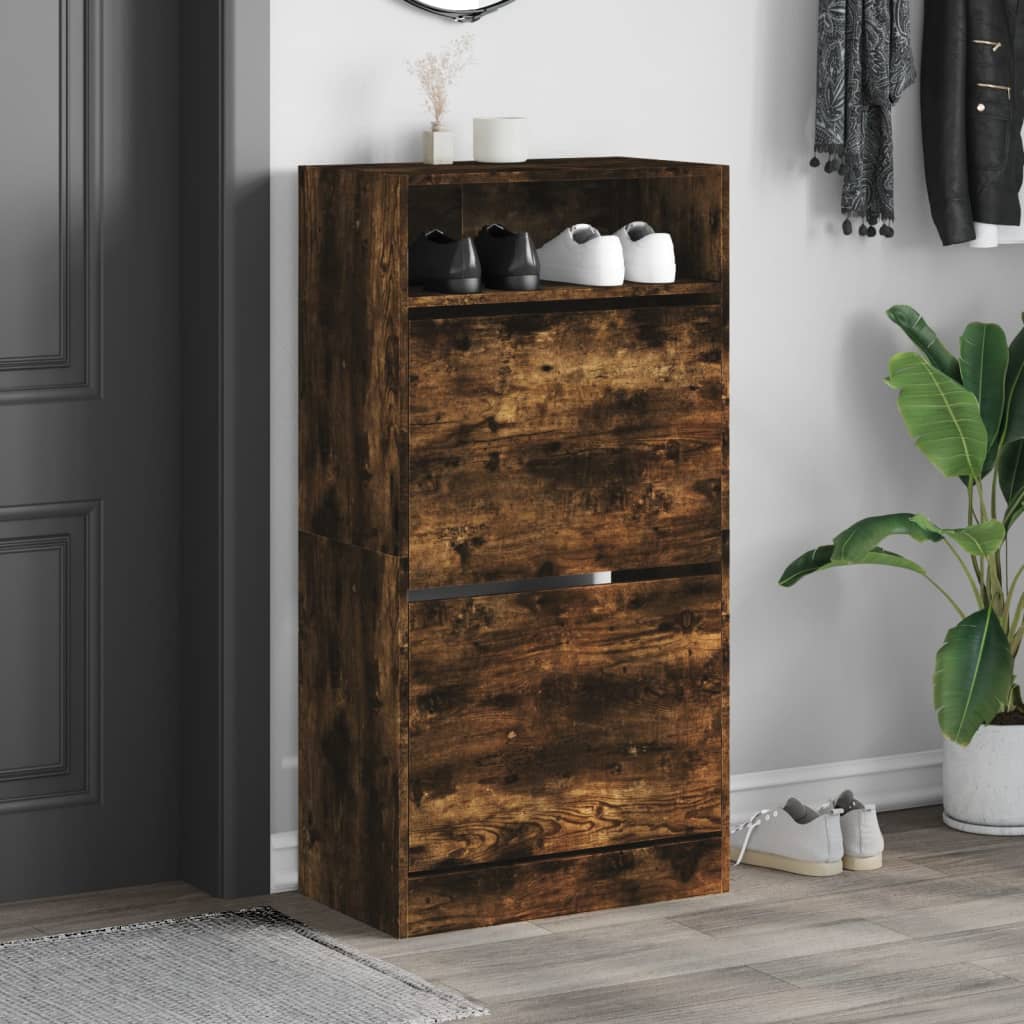 skoreol 60x34x116 cm konstrueret træ røget egetræsfarve
