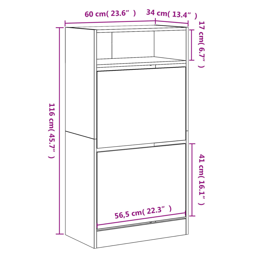 skoreol 60x34x116 cm konstrueret træ røget egetræsfarve
