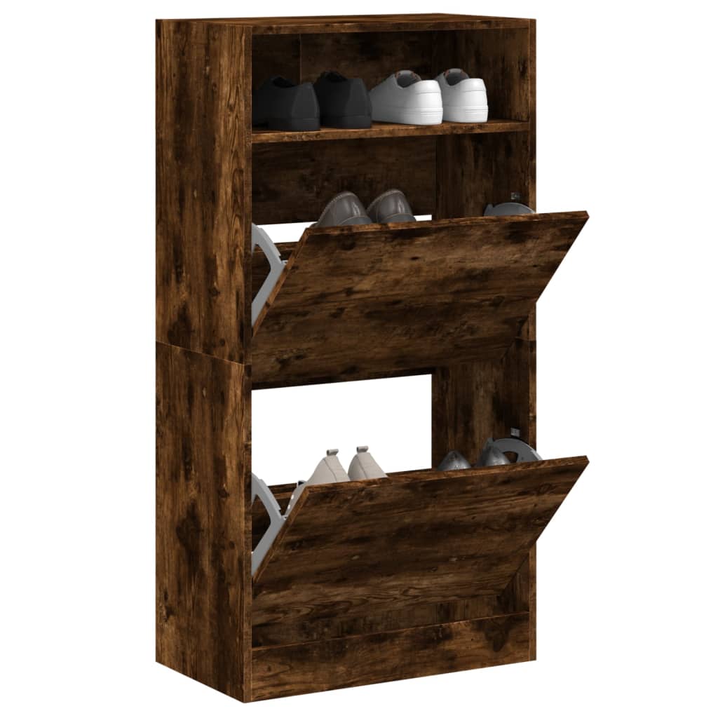 skoreol 60x34x116 cm konstrueret træ røget egetræsfarve