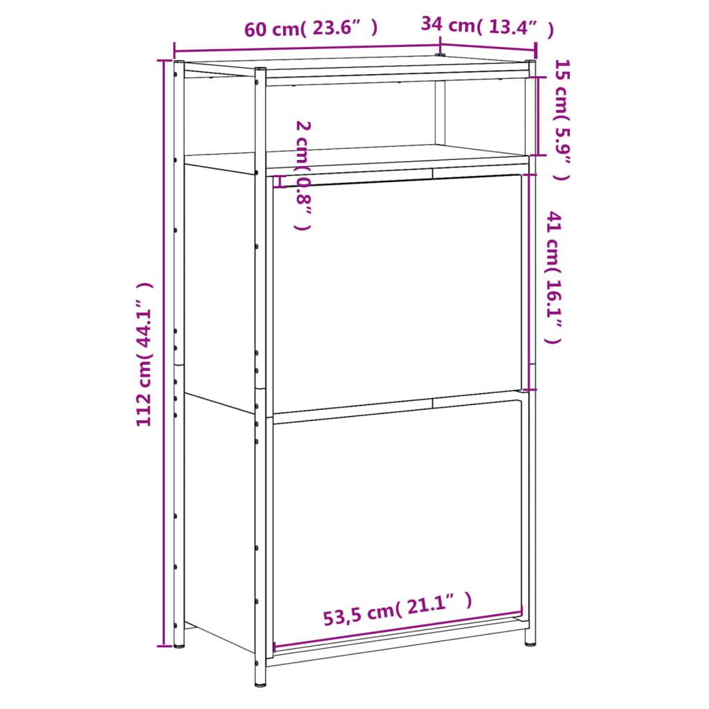 skoreol 60x34x112 cm konstrueret træ sonoma-eg