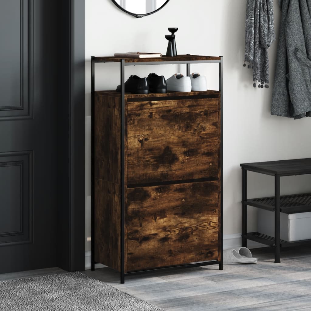 skoreol 60x34x112 cm konstrueret træ røget egetræsfarve