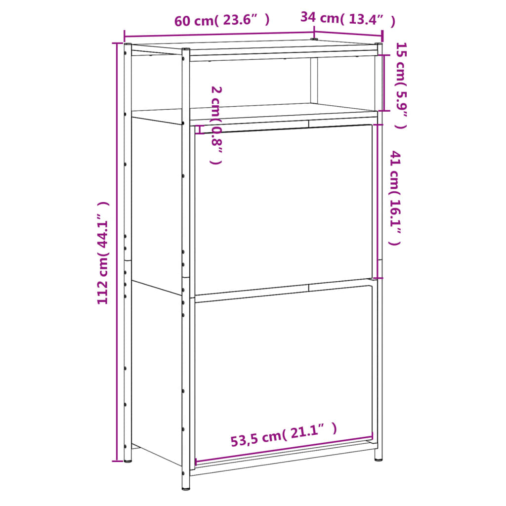 skoreol 60x34x112 cm konstrueret træ røget egetræsfarve