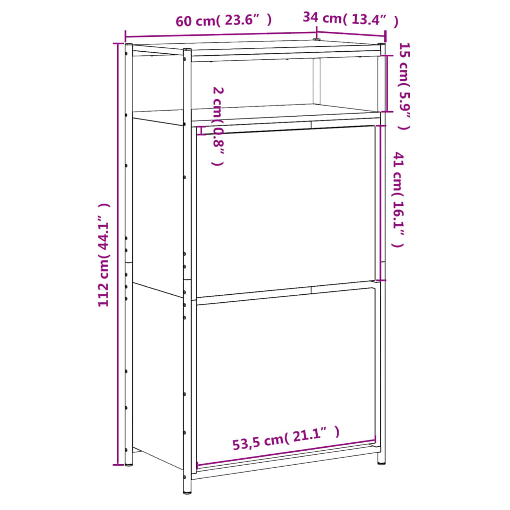 skoreol 60x34x112 cm konstrueret træ brun egetræsfarve