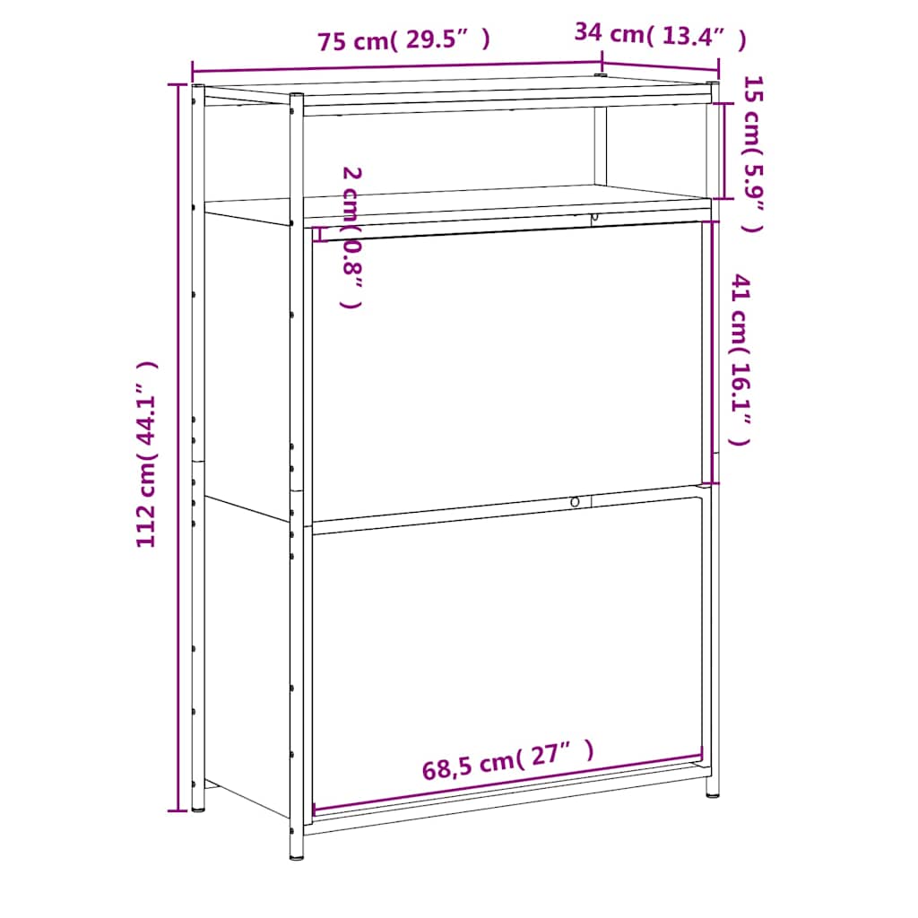 skoreol 75x34x112 cm konstrueret træ sort