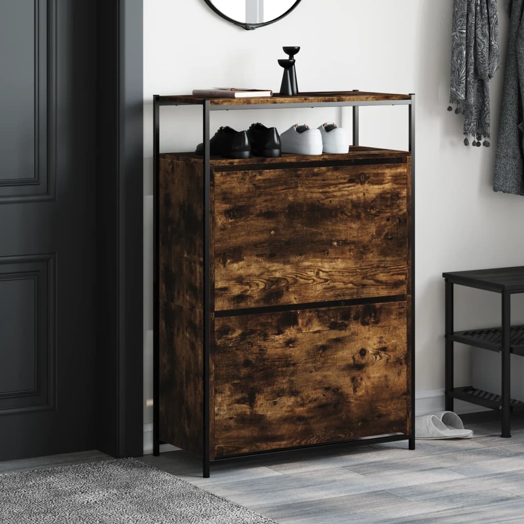 skoreol 75x34x112 cm konstrueret træ røget egetræsfarve
