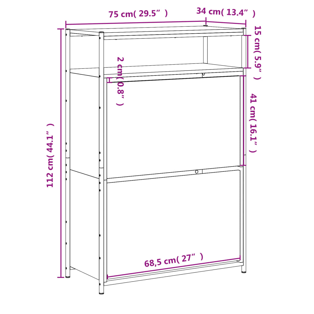 skoreol 75x34x112 cm konstrueret træ grå sonoma-eg