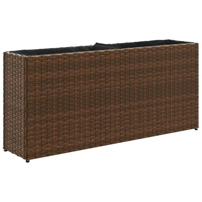 plantekasse med 2 krukker 90x20x40 cm polyrattan brun