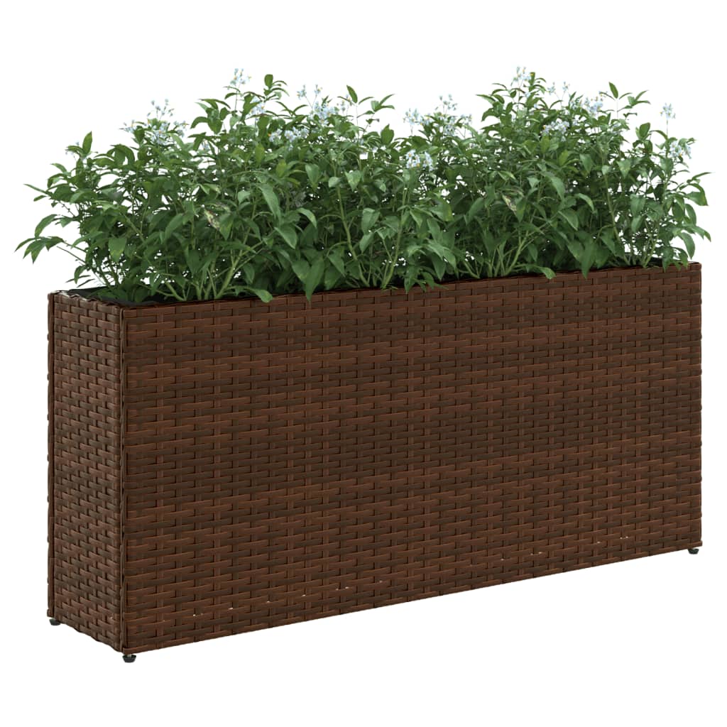 plantekasse med 2 krukker 90x20x40 cm polyrattan brun