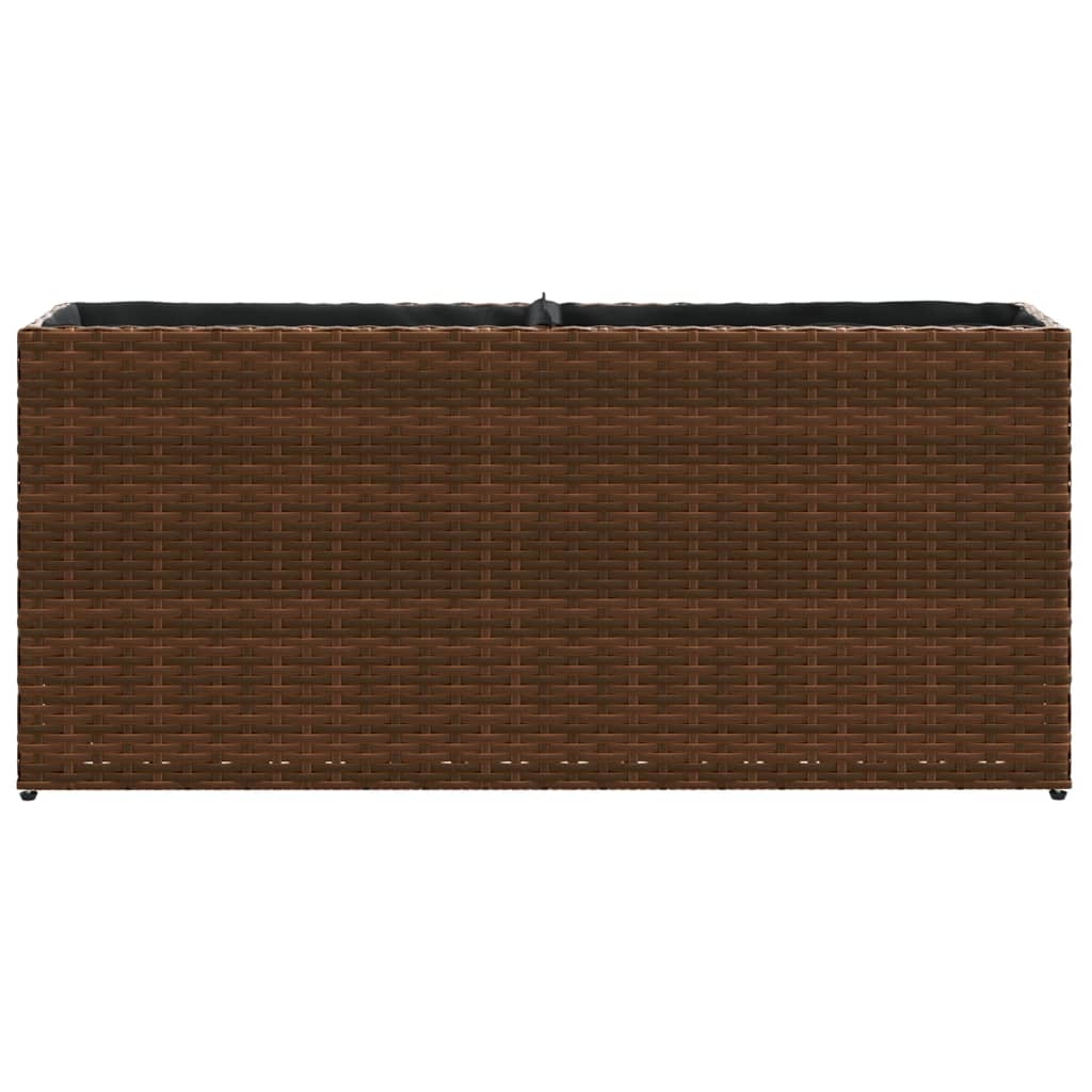 plantekasse med 2 krukker 90x20x40 cm polyrattan brun