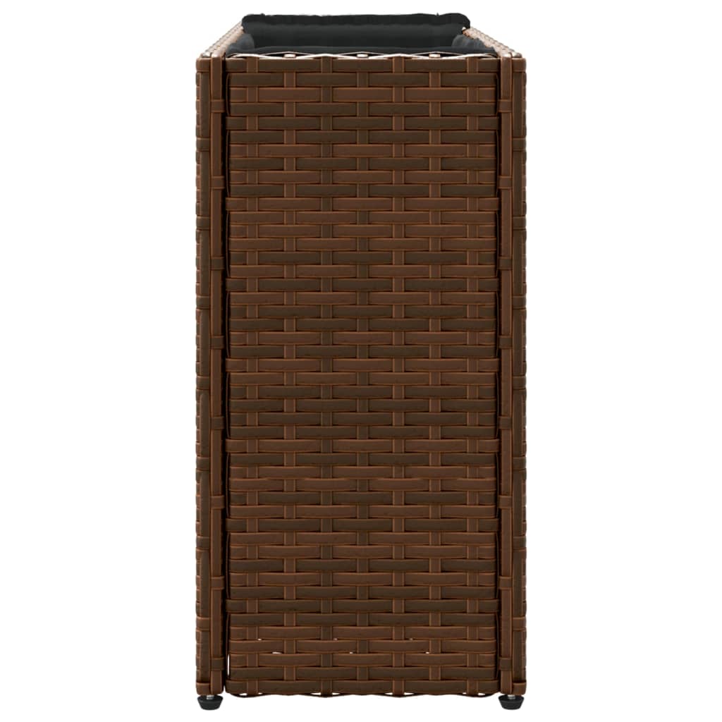 plantekasse med 2 krukker 90x20x40 cm polyrattan brun