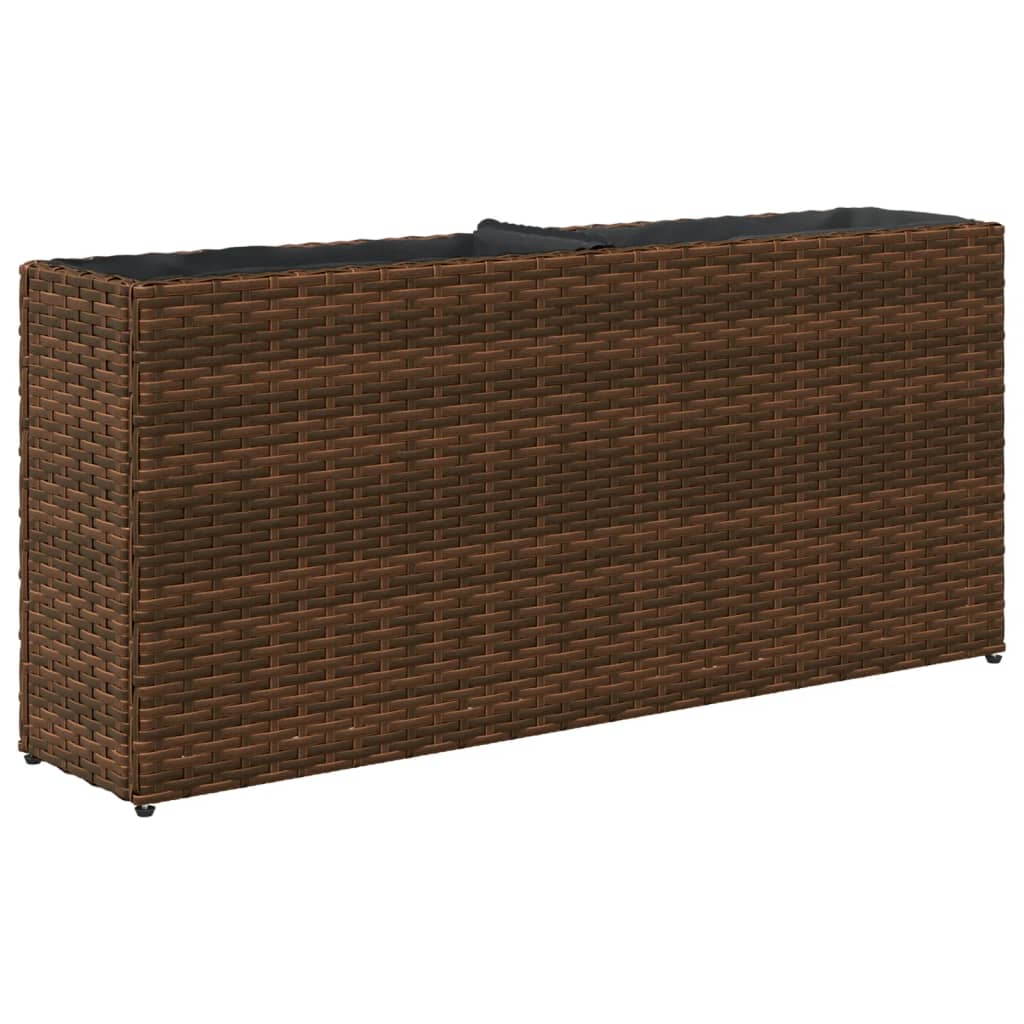 plantekasse med 2 krukker 90x20x40 cm polyrattan brun