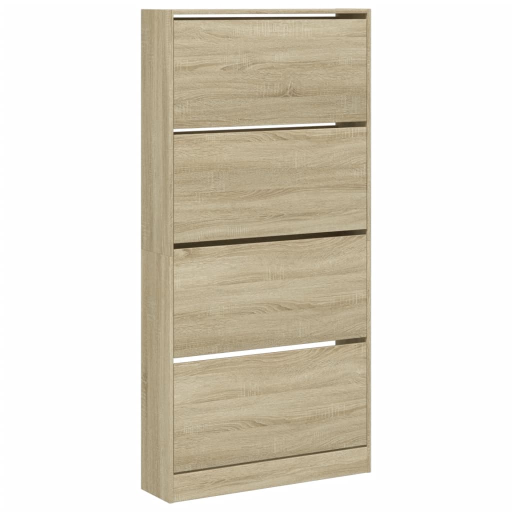 skoskab med 4 vippeskuffer 80x21x163,5 cm sonoma-eg