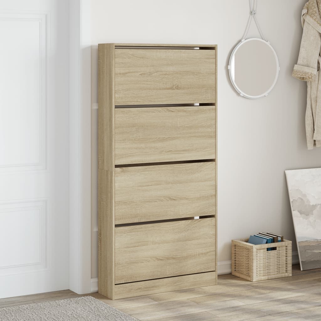 skoskab med 4 vippeskuffer 80x21x163,5 cm sonoma-eg