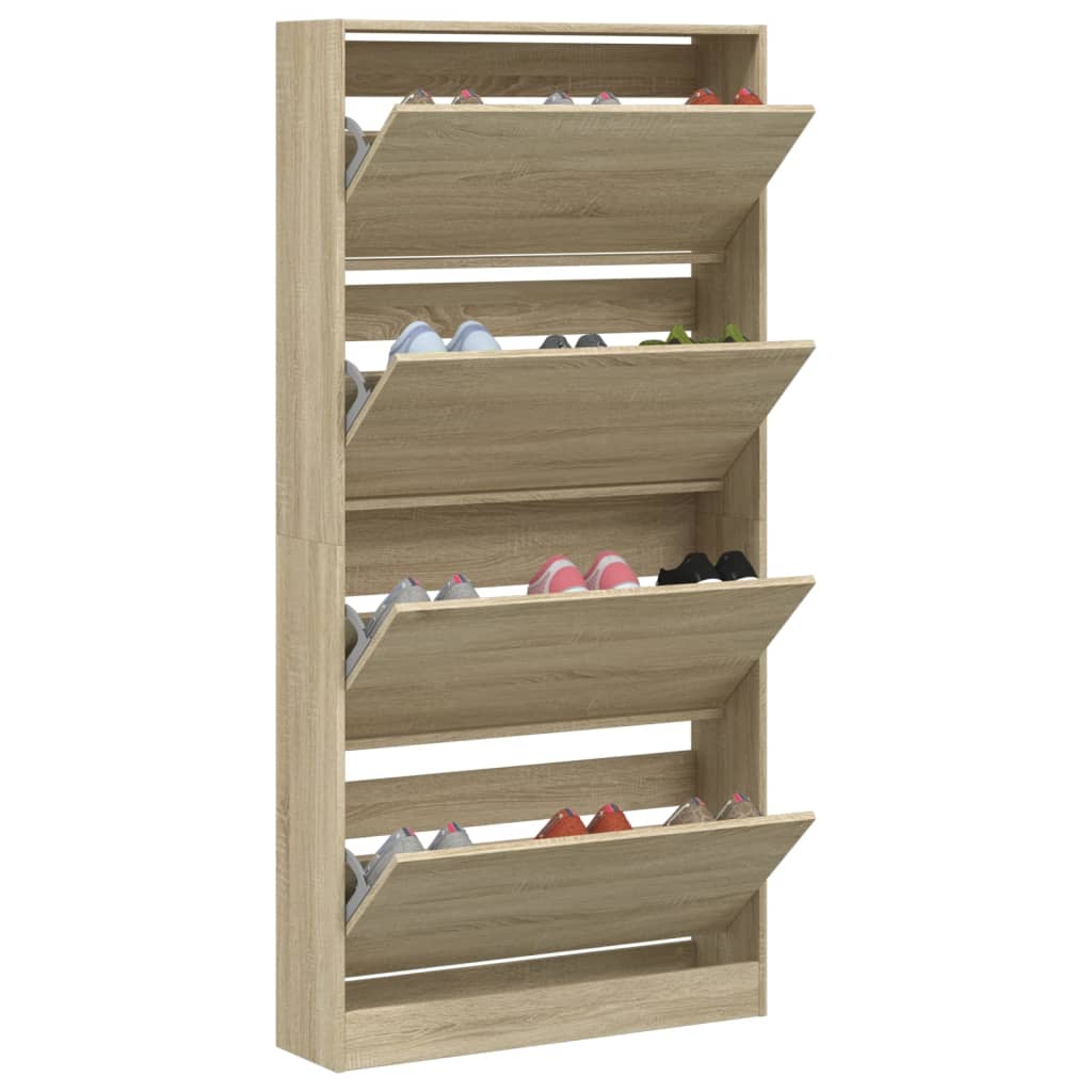 skoskab med 4 vippeskuffer 80x21x163,5 cm sonoma-eg