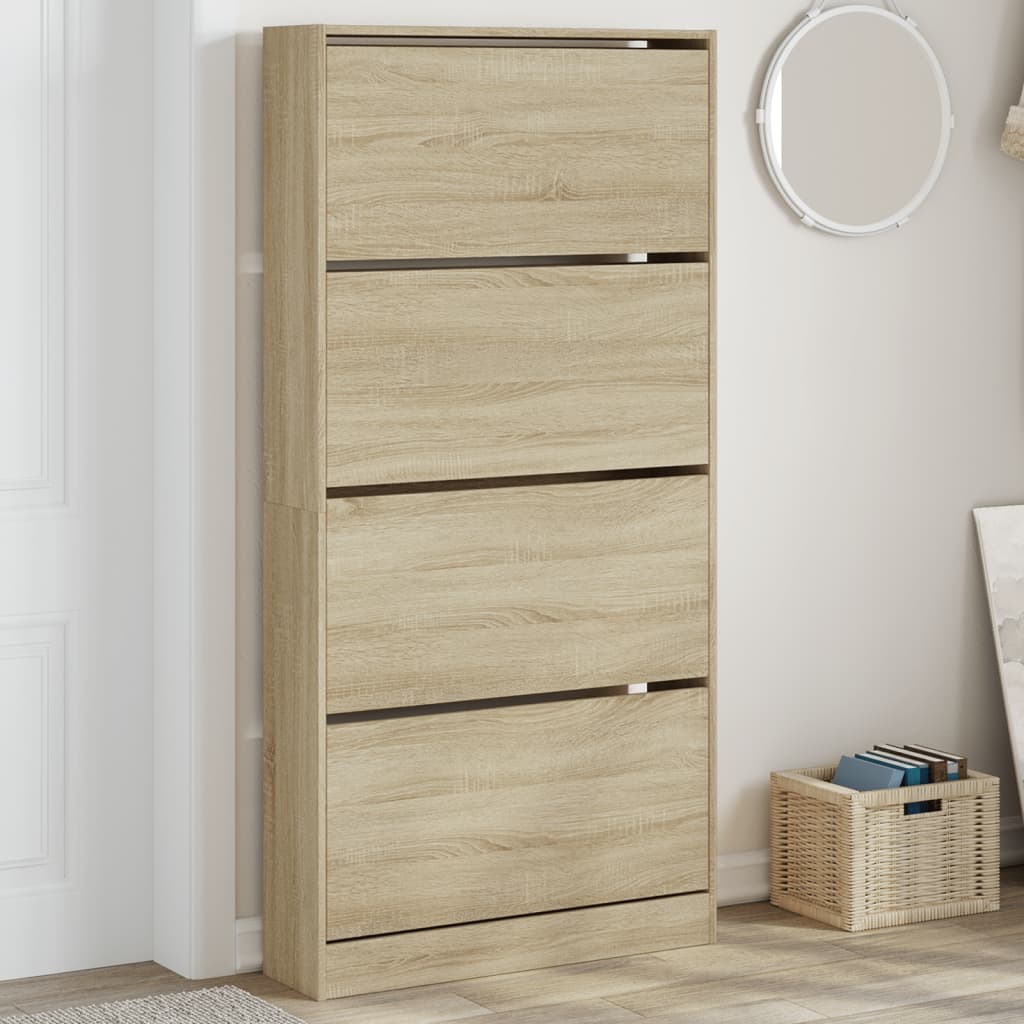skoskab med 4 vippeskuffer 80x21x163,5 cm sonoma-eg