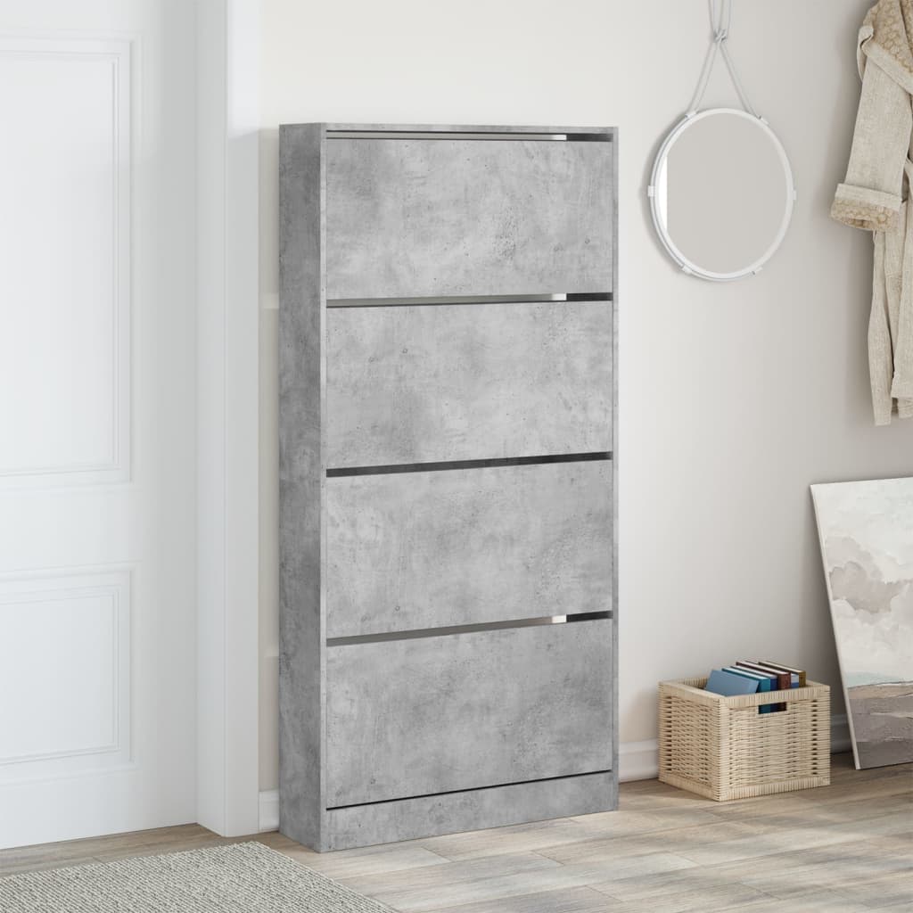 skoskab med 4 vippeskuffer 80x21x163,5 cm betongrå