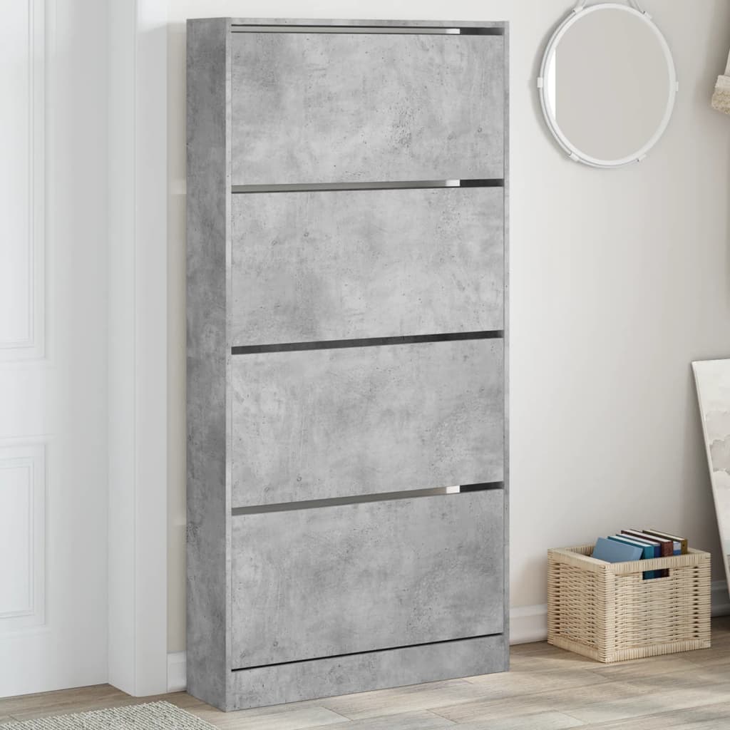 skoskab med 4 vippeskuffer 80x21x163,5 cm betongrå