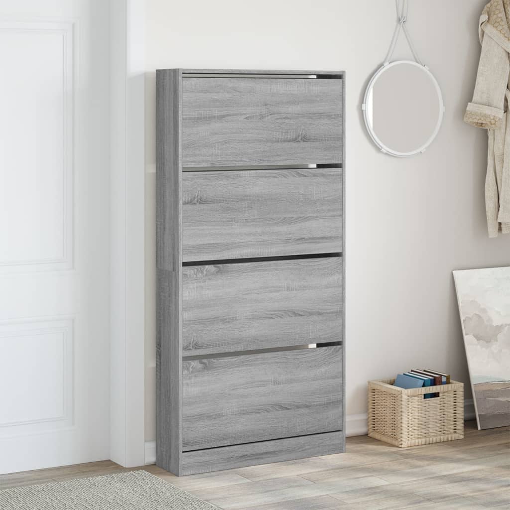 skoskab med 4 vippeskuffer 80x21x163,5 cm grå sonoma-eg
