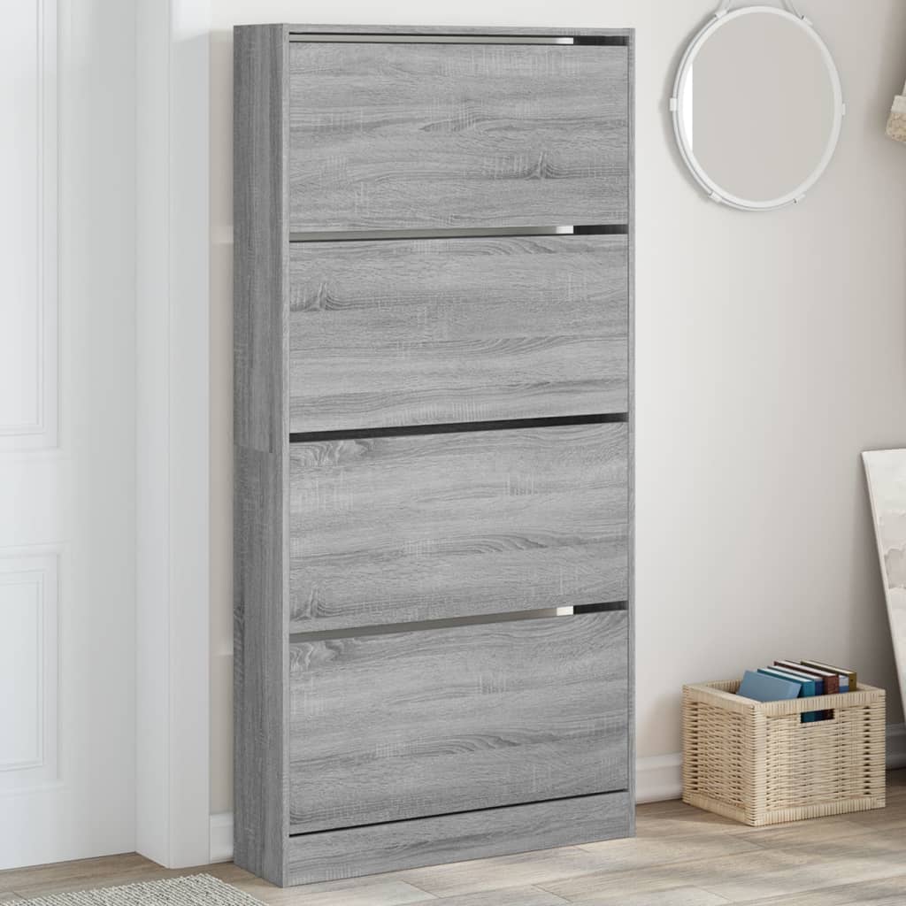 skoskab med 4 vippeskuffer 80x21x163,5 cm grå sonoma-eg