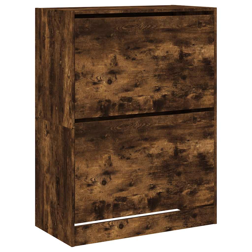 skoskab med 2 vippeskuffer 80x42x108 cm røget egetræsfarve