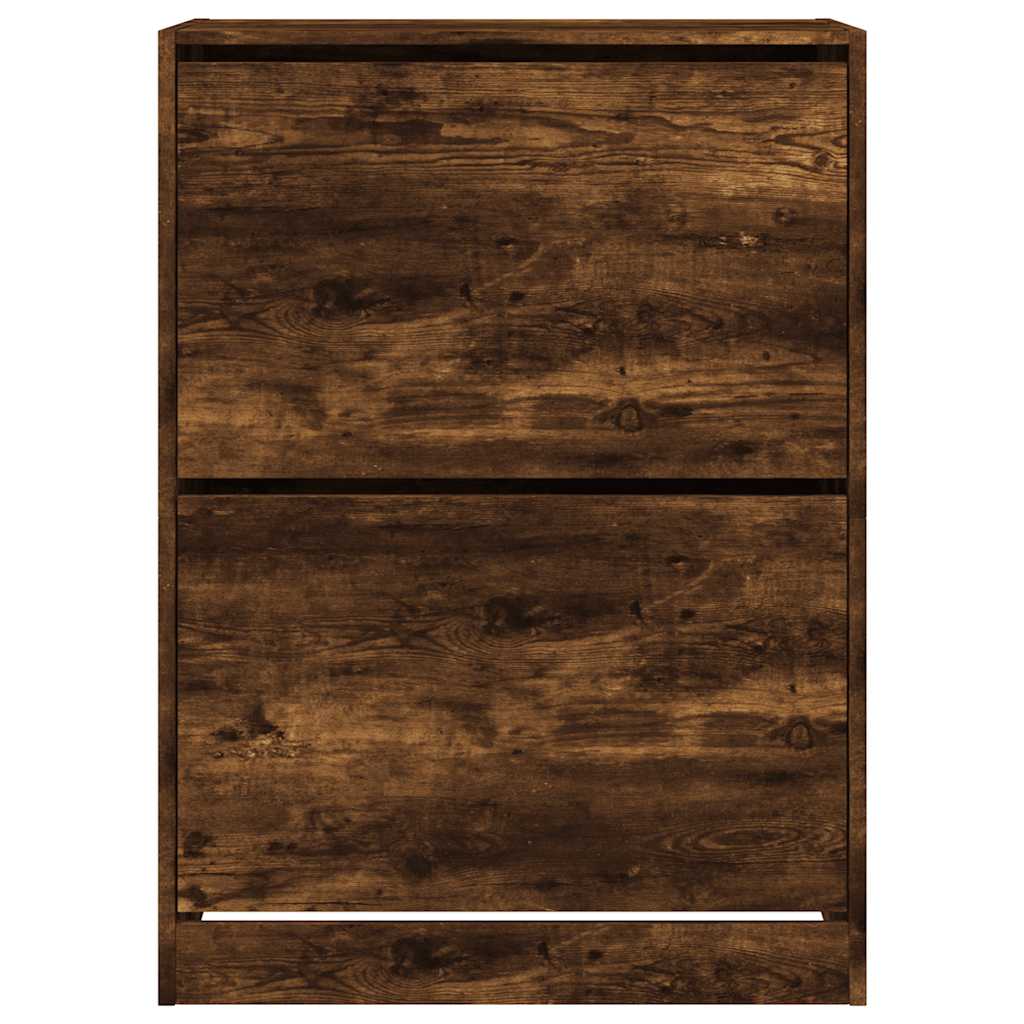 skoskab med 2 vippeskuffer 80x42x108 cm røget egetræsfarve