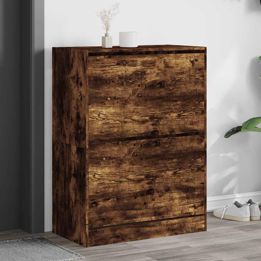 skoskab med 2 vippeskuffer 80x42x108 cm røget egetræsfarve