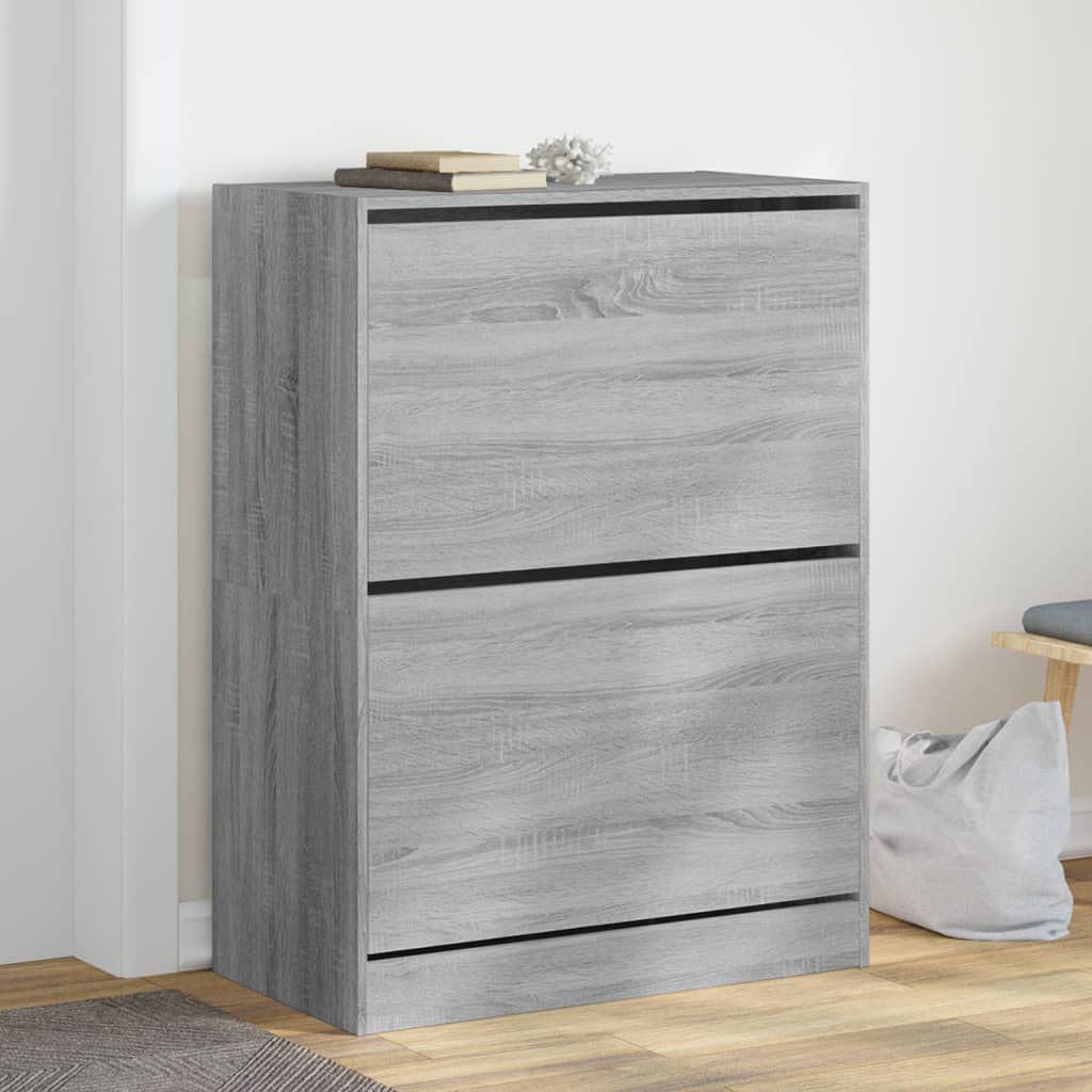 skoskab med 2 vippeskuffer 80x42x108 cm grå sonoma-eg
