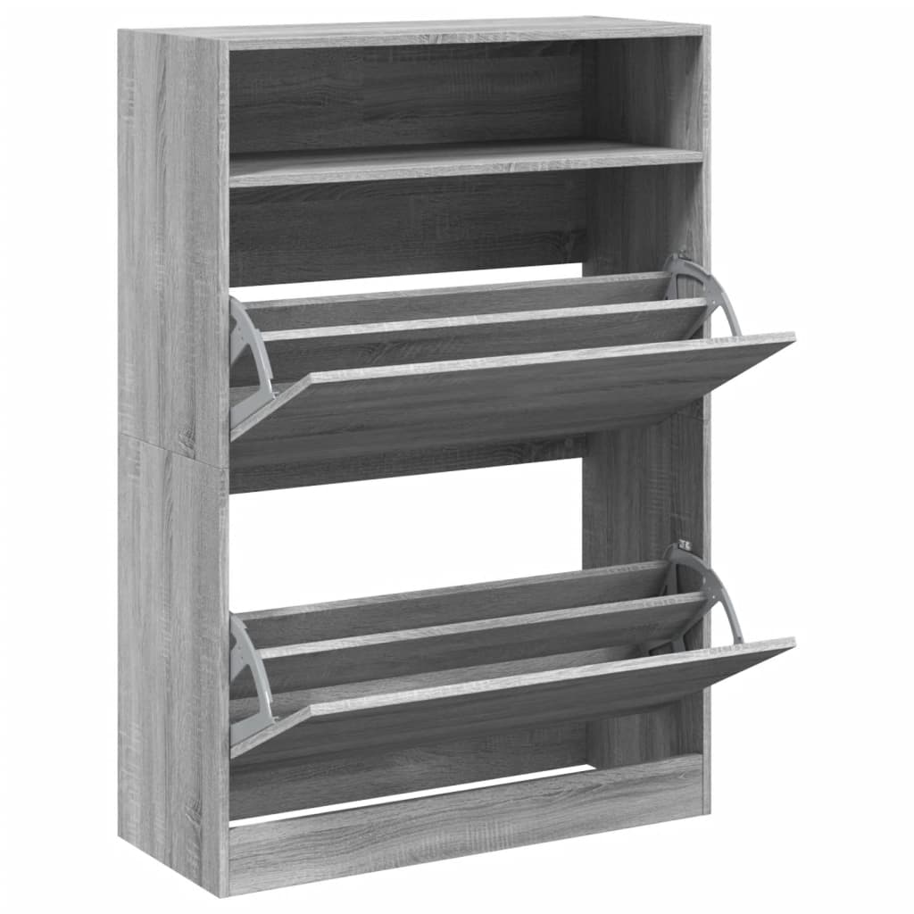 skoskab med 2 vippeskuffer 80x34x116 cm grå sonoma-eg