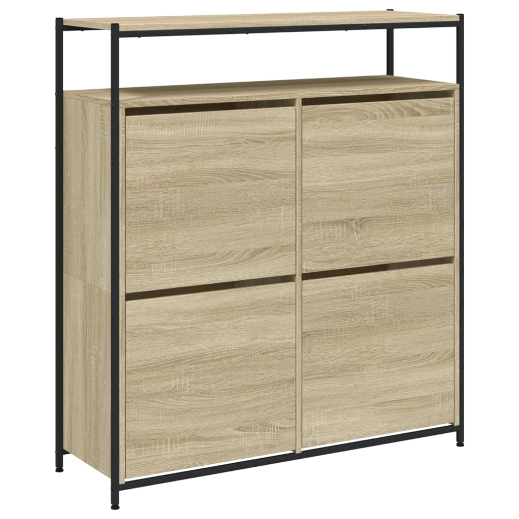 skoskab med 4 vippeskuffer 100x34x112 cm sonoma-eg