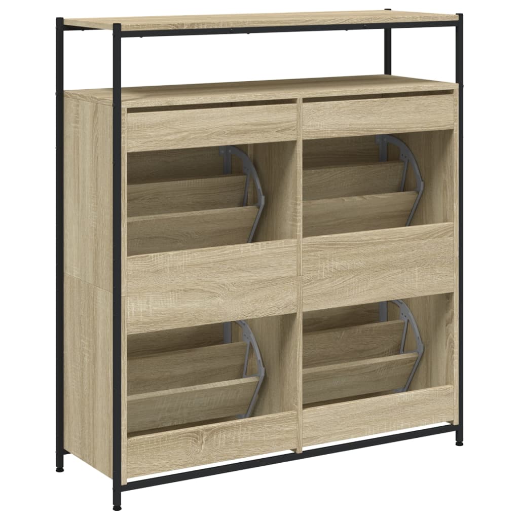 skoskab med 4 vippeskuffer 100x34x112 cm sonoma-eg