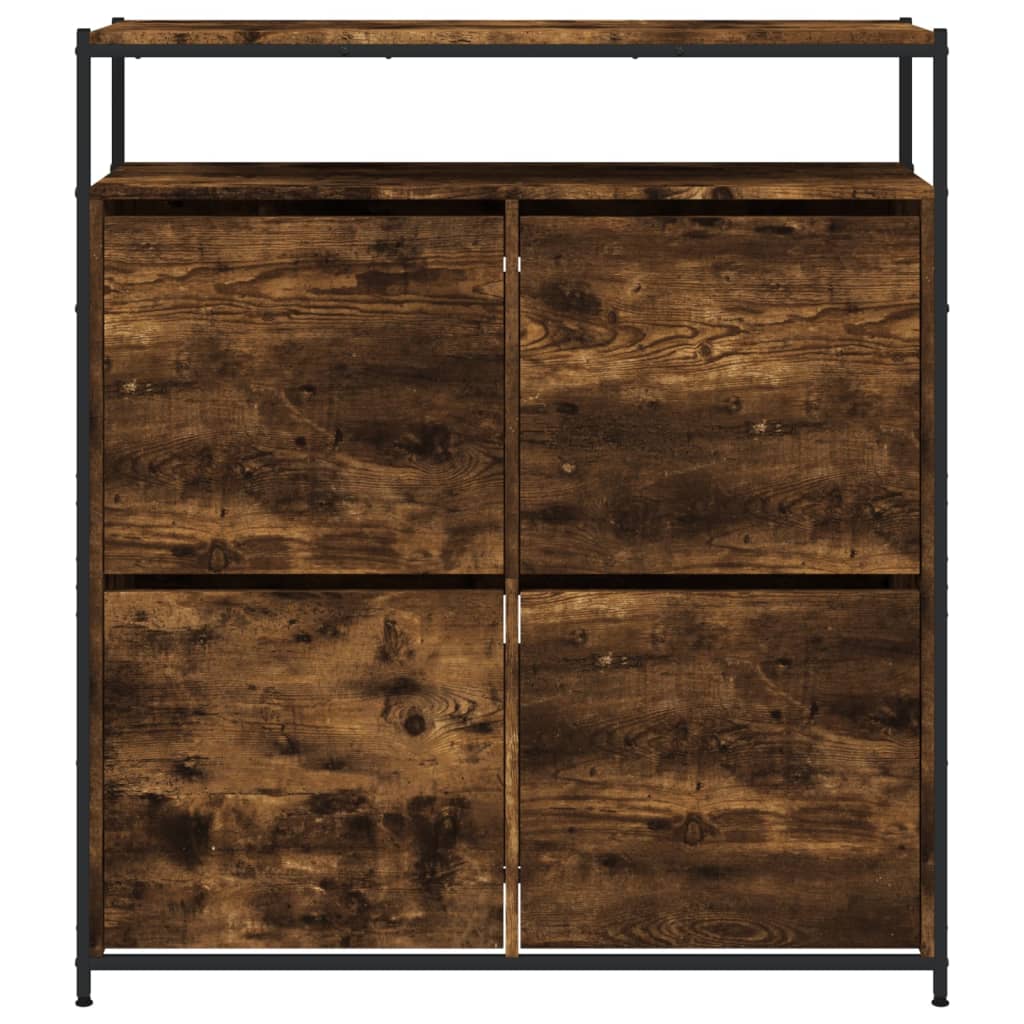 skoskab med 4 vippeskuffer 100x34x112 cm røget egetræsfarve